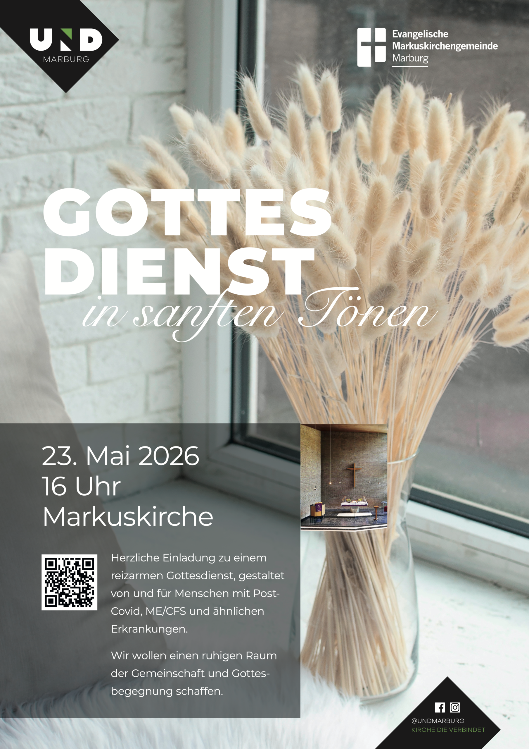 Gottesdienst in sanften Tönen am 25.05.2026 in der Markuskirche. Start 16 Uhr.